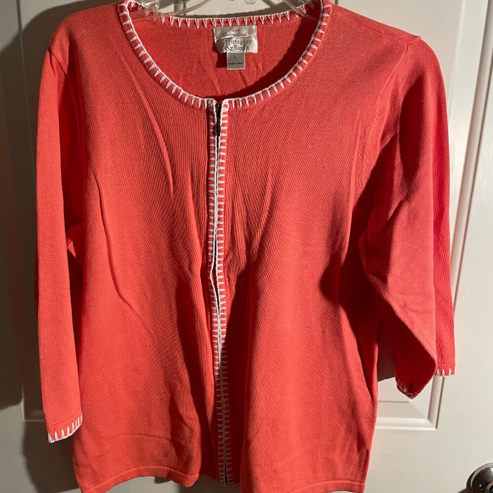 Christopher and Banks zipper front cardigan size large hand embroidered details